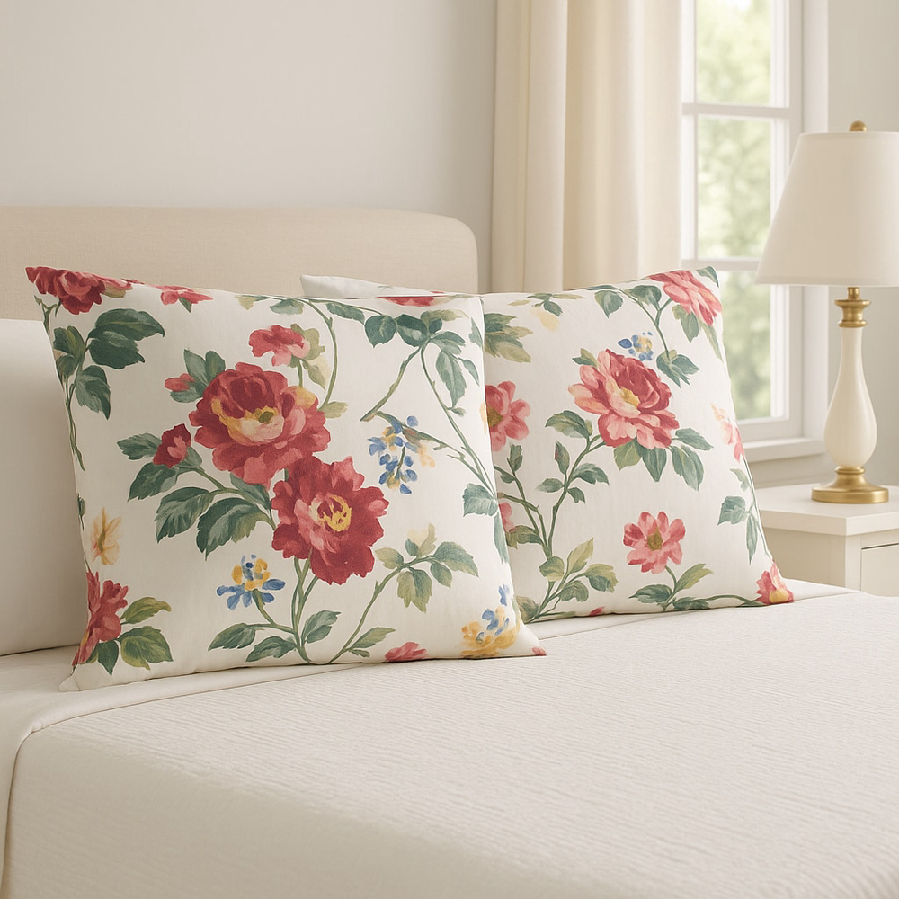 Waverly Standard Queen Floral Pillowcases White Red